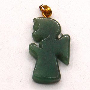 Vintage Carved Green Jade Angel Pendant Charm Reversible